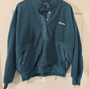 Columbia Teal Green Snap-Placket Fleece Pullover